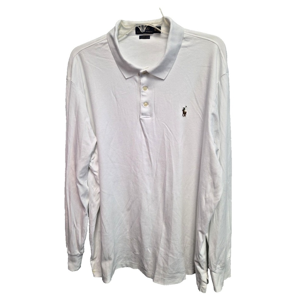 Polo Ralph Lauren Mens XXL Classic‎ Fit LS Polo Shirt White Cotton Flesh Pony